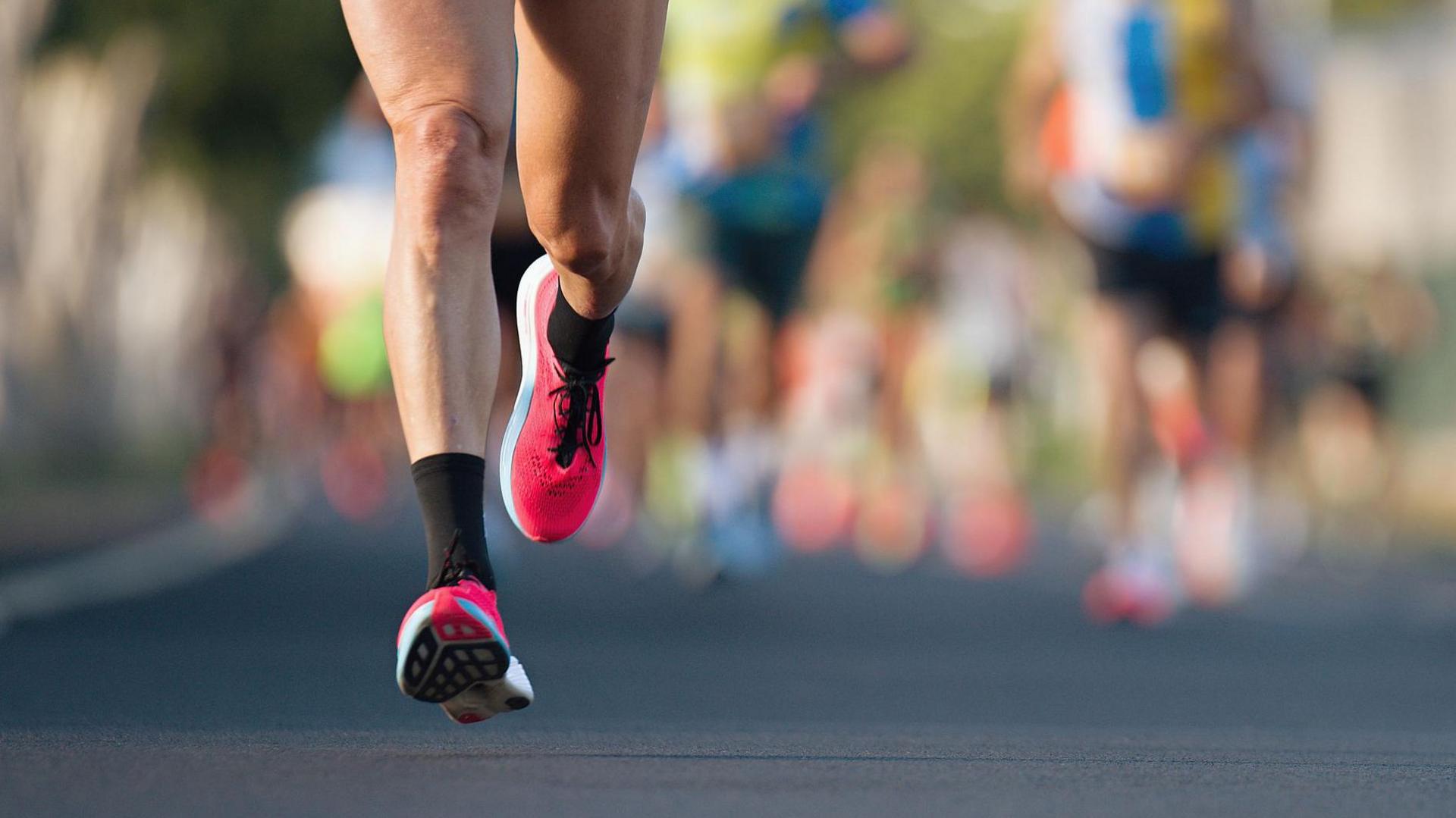 Runners track along Edmonton Marathon route