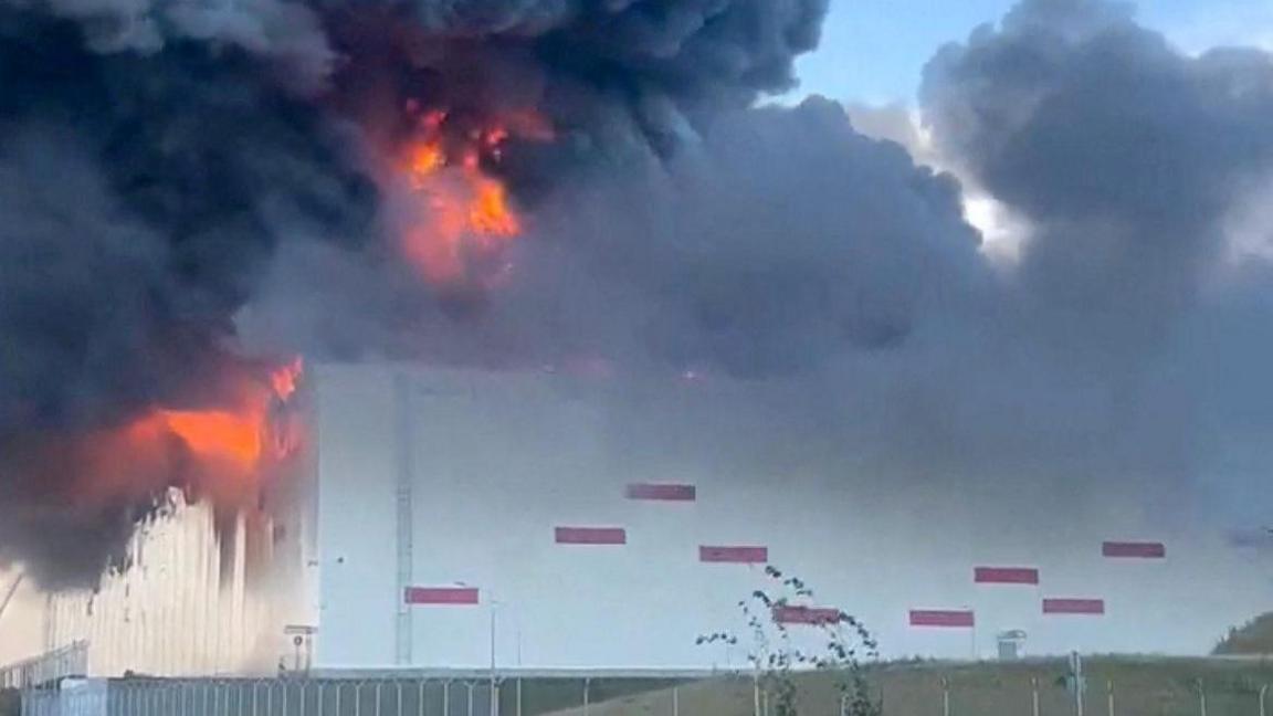 Smoke rises from a Wildberries warehouse near St Petersburg